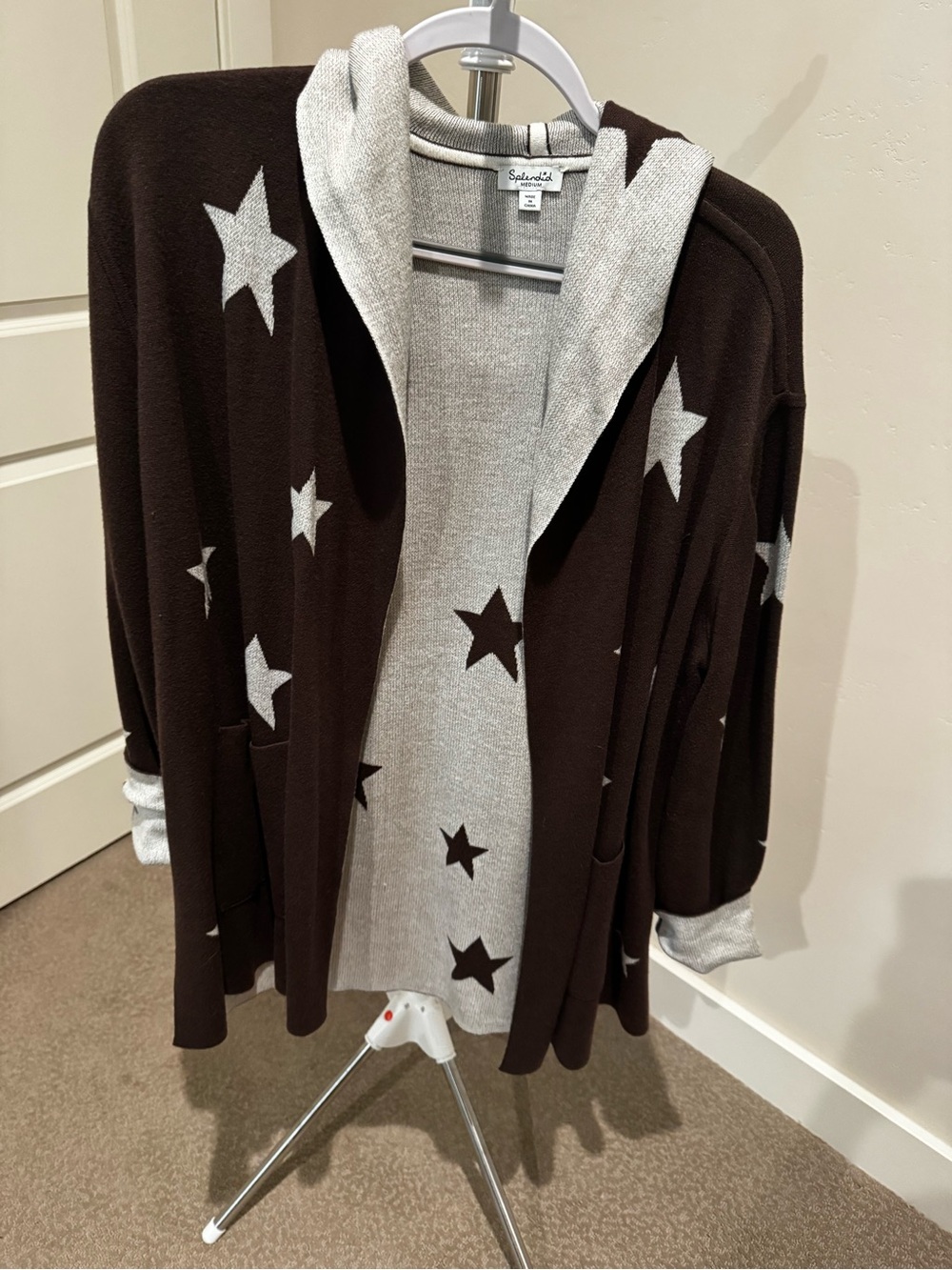 Splendid Ribbed Knit Cardigan in Brown and Light Gray